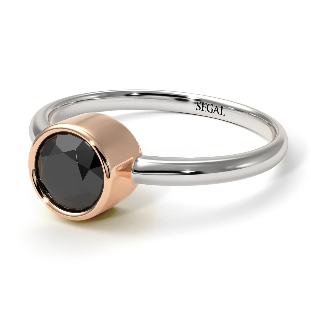 Two Tones Solitaire Bezel Black Diamond Ring - Emerson No. 21