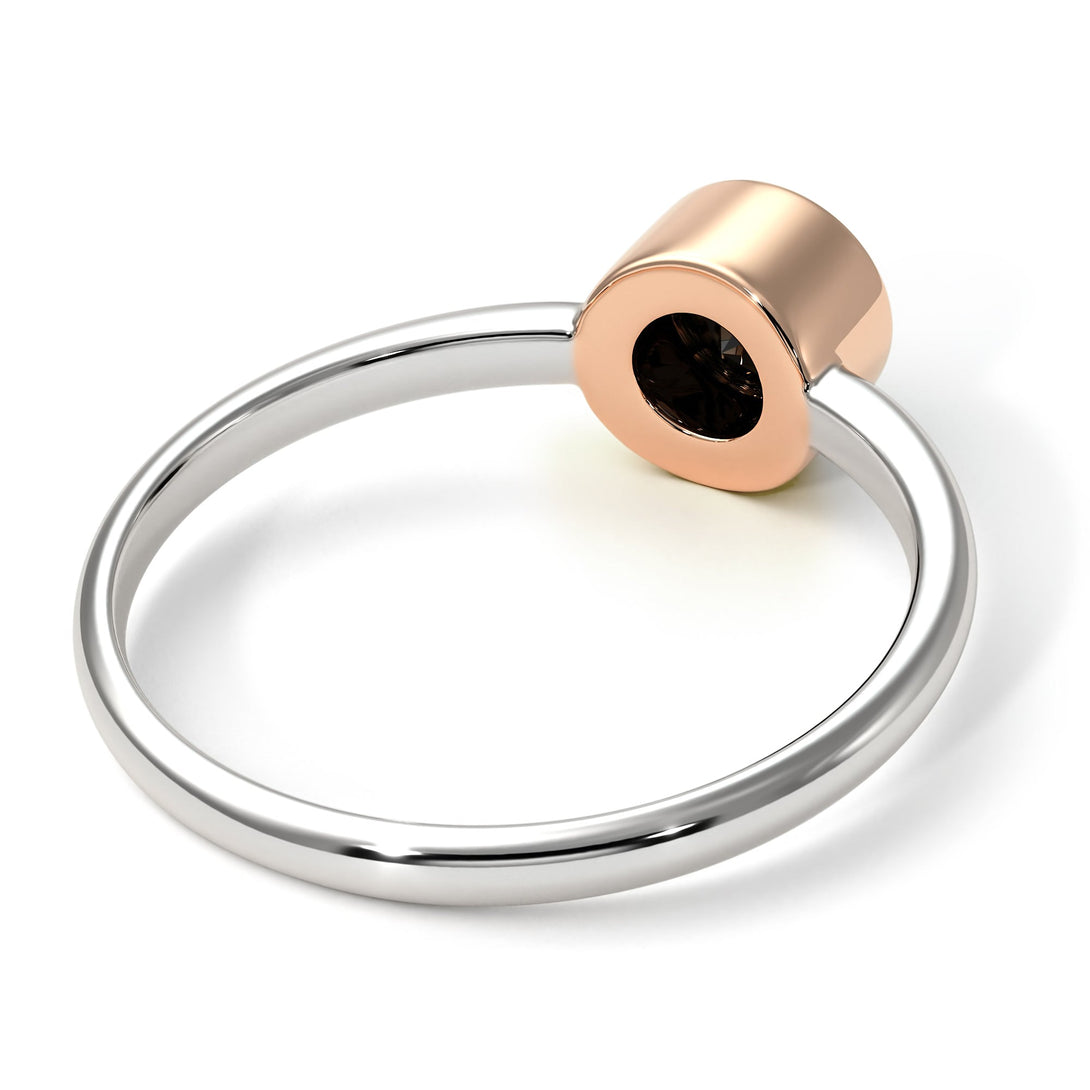 Two Tones Solitaire Bezel Black Diamond Ring - Emerson No. 21