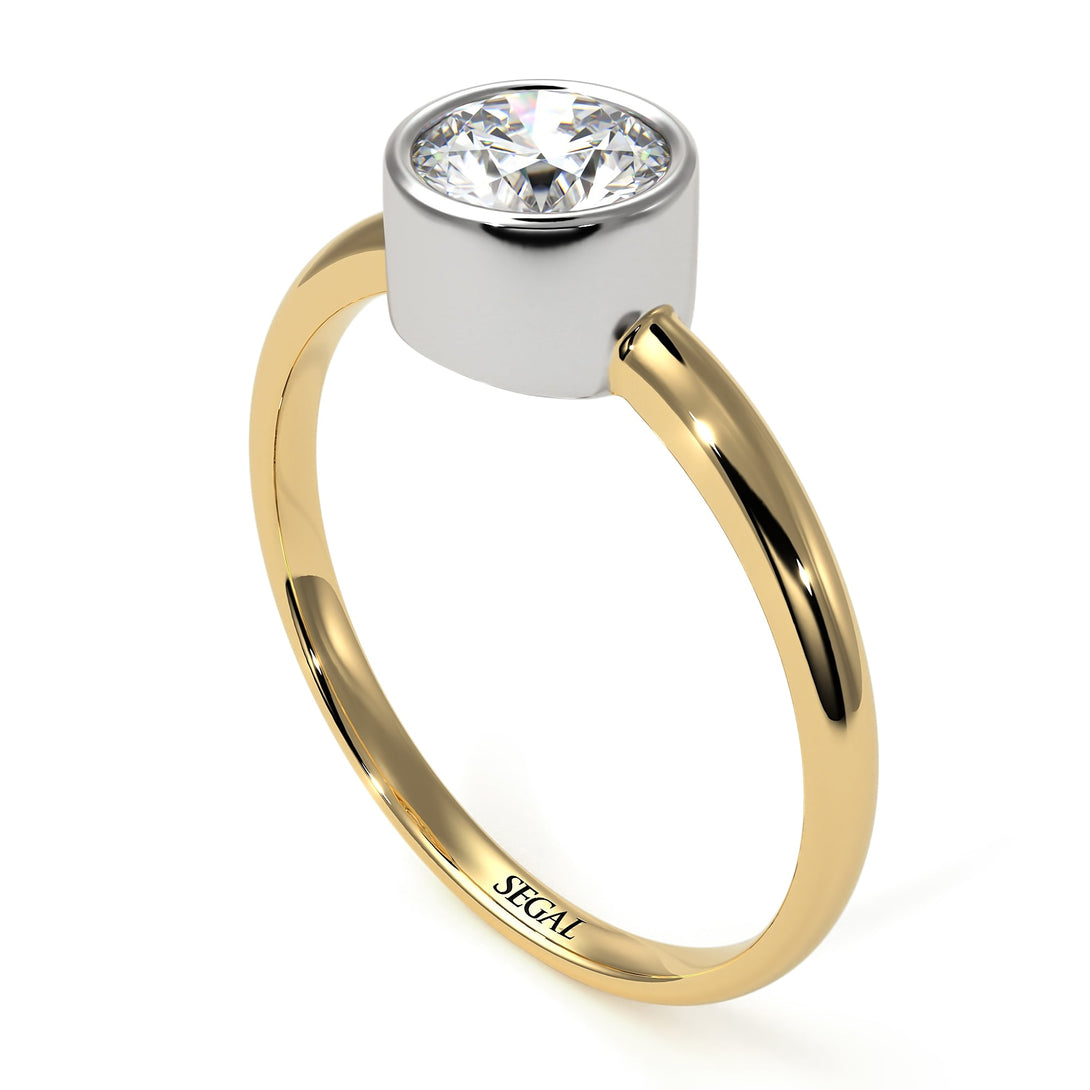 Two Tones Solitaire Bezel Diamond Ring - Emerson No. 17