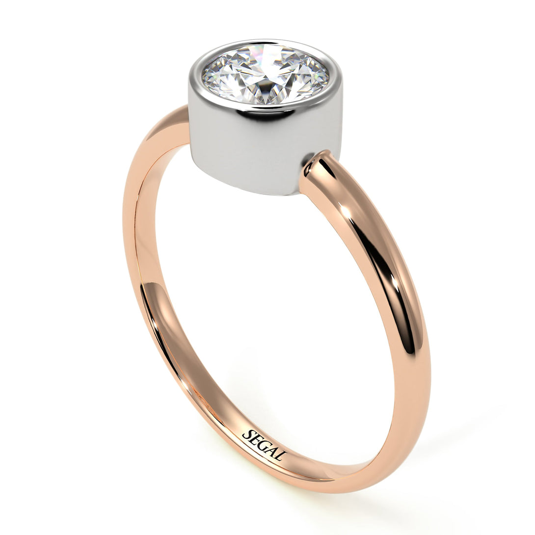 Two Tones Solitaire Bezel Diamond Ring - Emerson No. 18