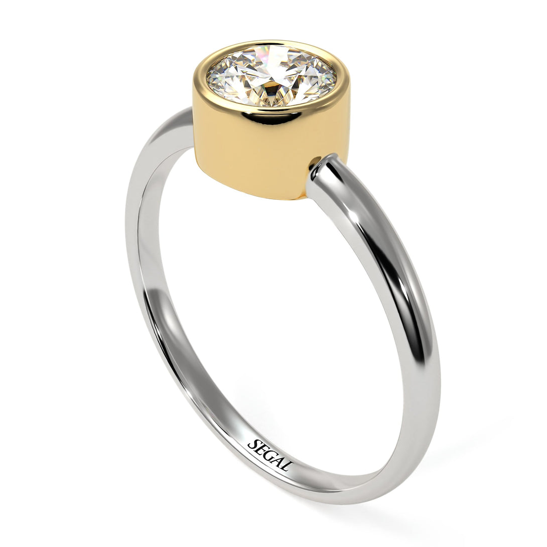 Two Tones Solitaire Bezel Diamond Ring - Emerson No. 17