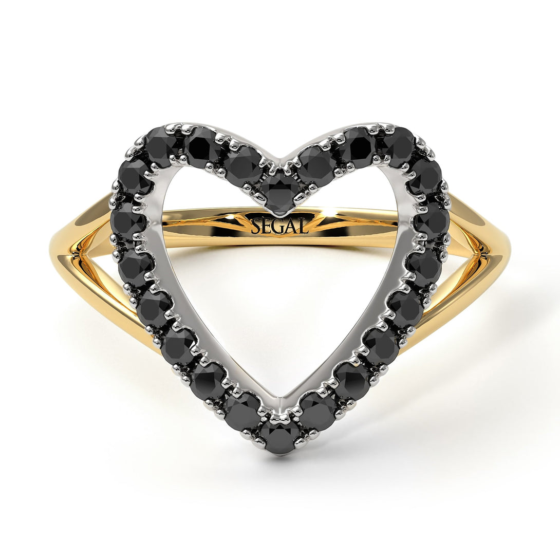 Two Tones Split Shank Heart Black Diamond Ring - Delaney No. 20