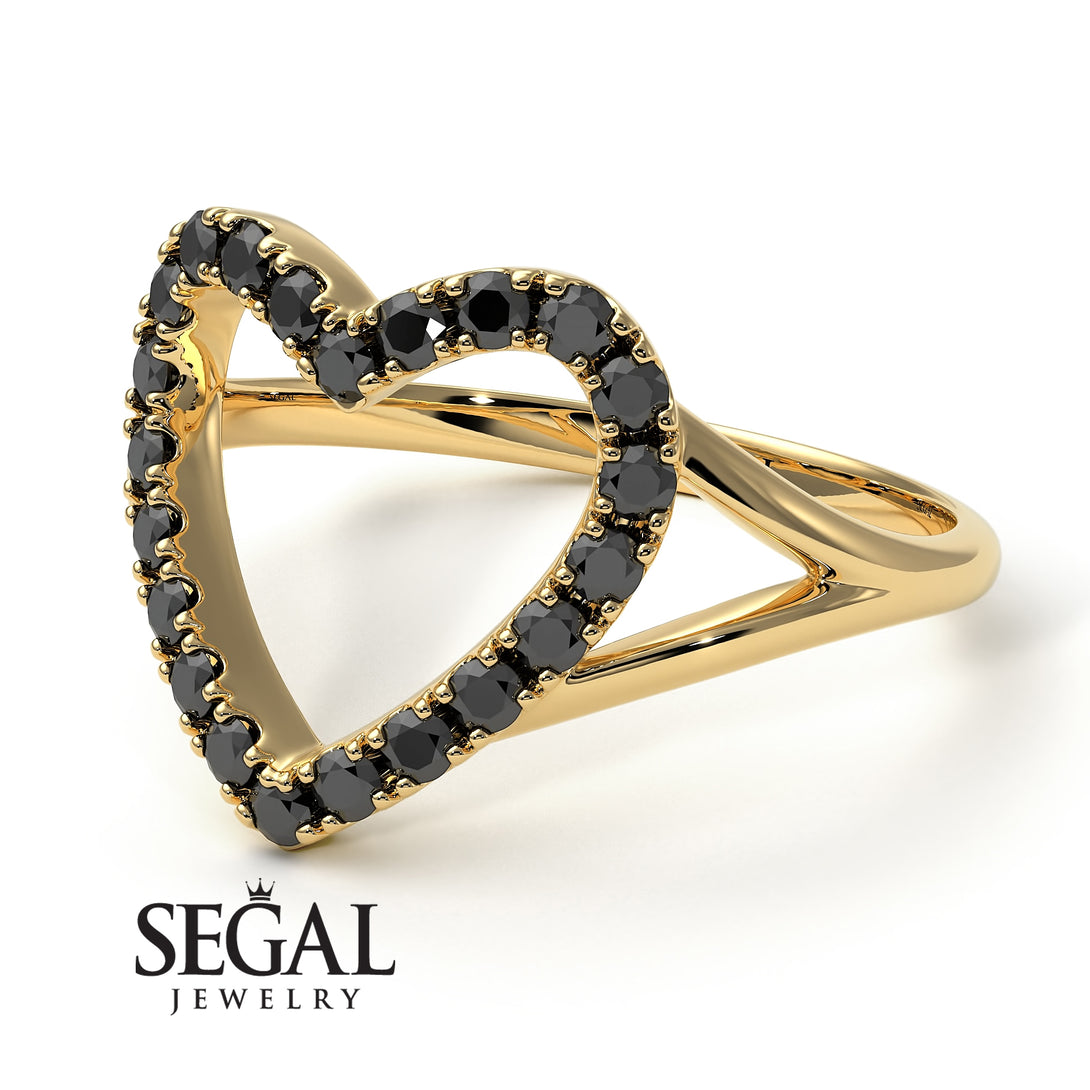 Split Shank Heart Black Diamond Ring - Delaney No. 7