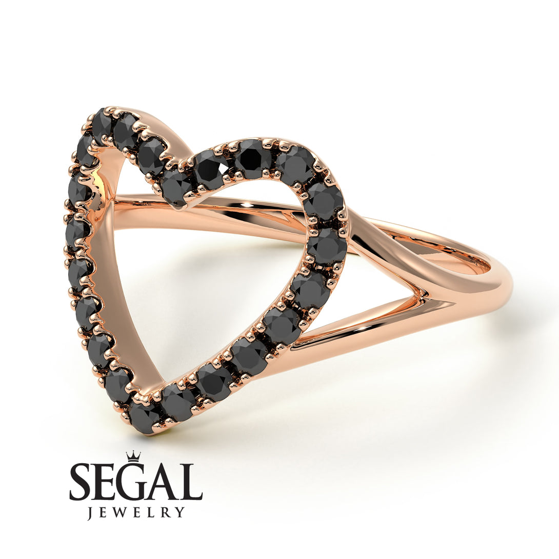 Split Shank Heart Black Diamond Ring - Delaney No. 8