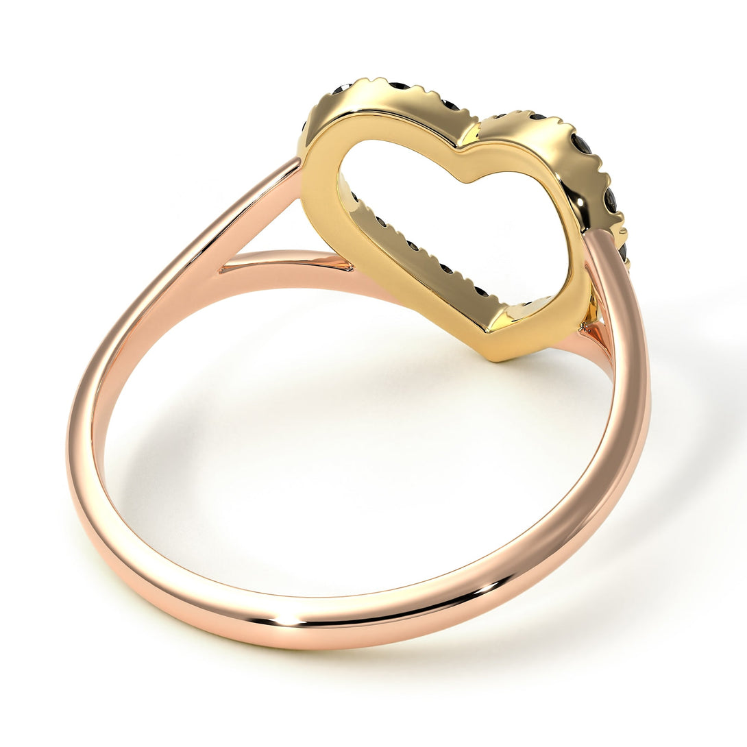 Two Tones Split Shank Heart Black Diamond Ring - Delaney No. 19