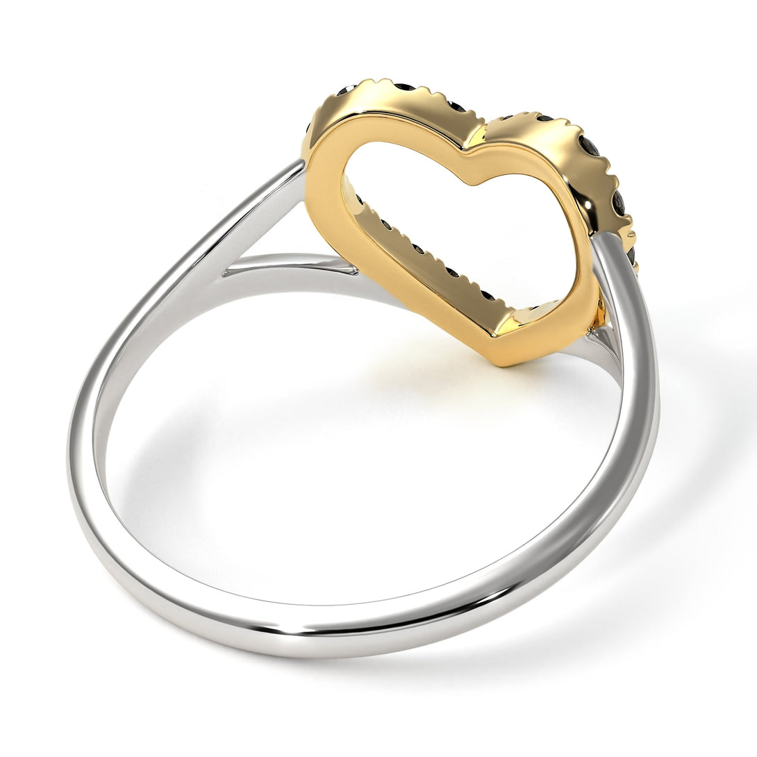 Two Tones Split Shank Heart Black Diamond Ring - Delaney No. 20