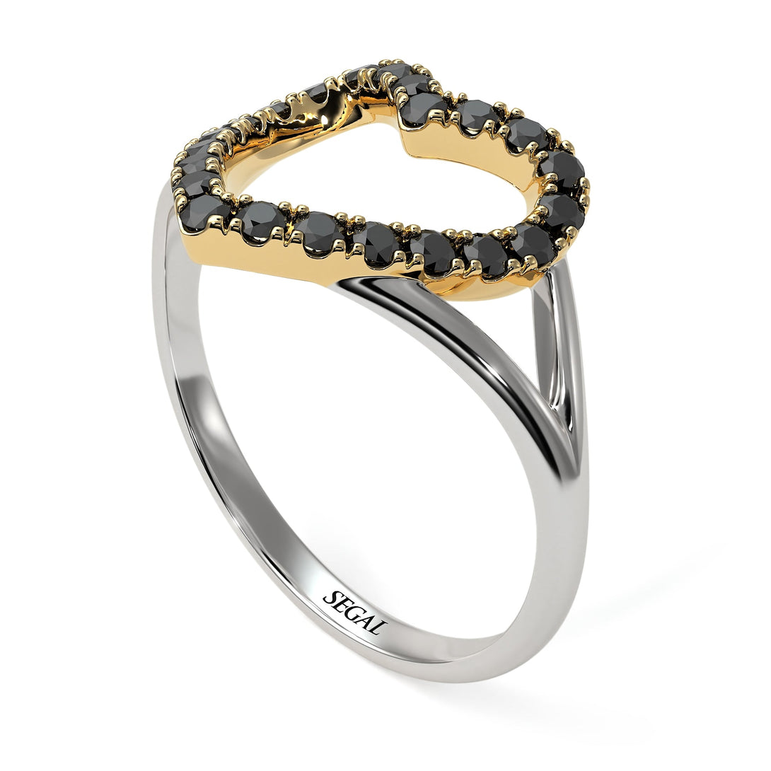 Two Tones Split Shank Heart Black Diamond Ring - Delaney No. 20