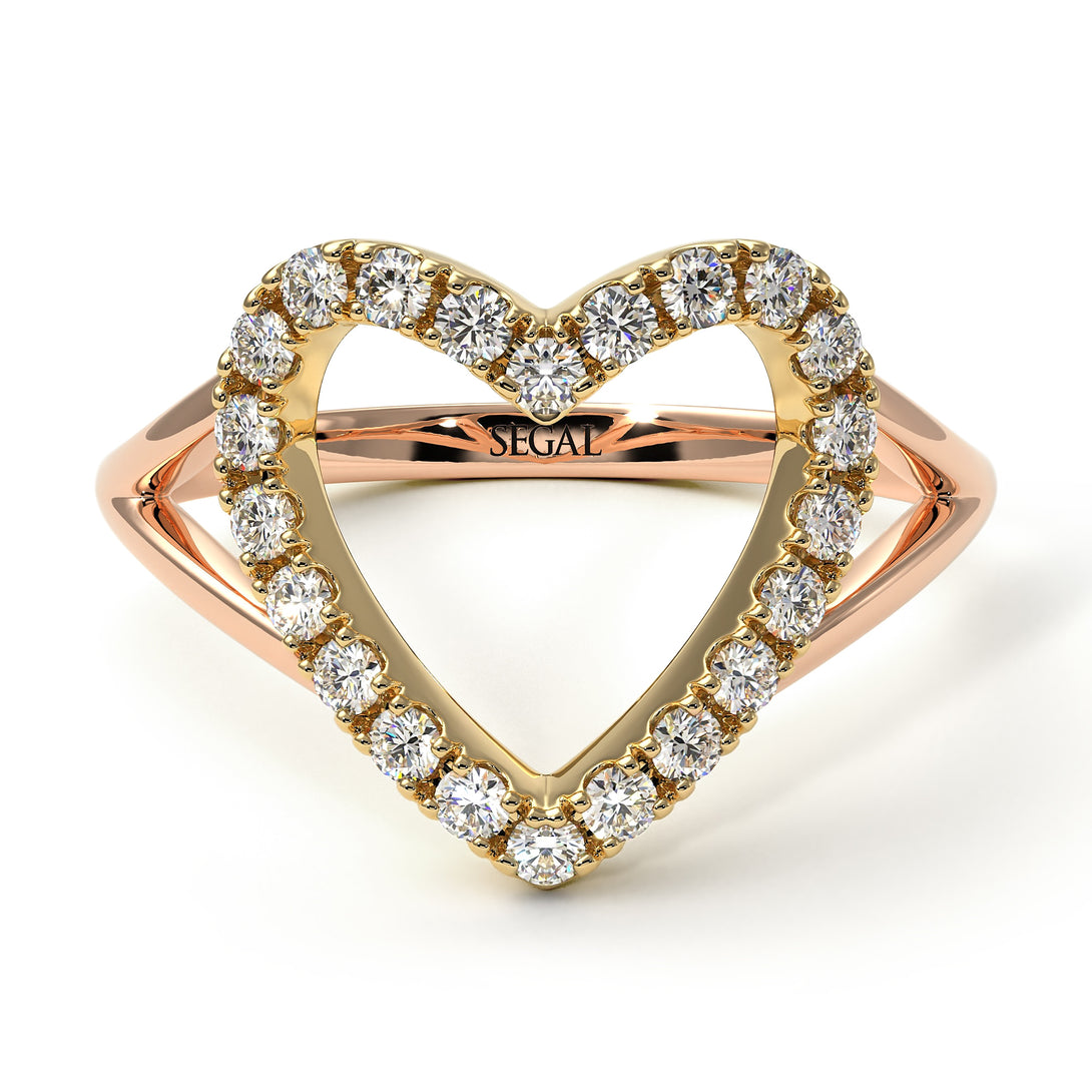Two Tones Split Shank Heart Diamond Ring - Delaney No. 16