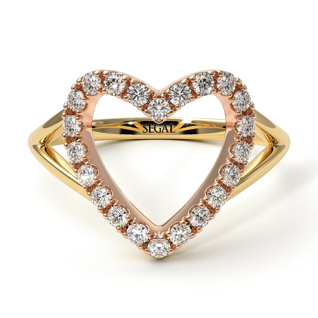 Two Tones Split Shank Heart Diamond Ring - Delaney No. 16