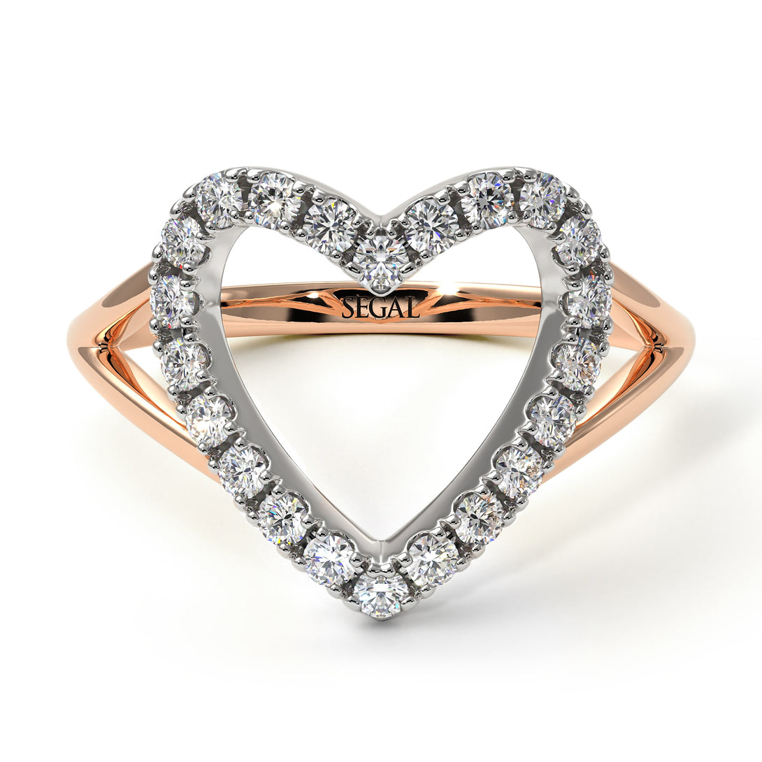 Two Tones Split Shank Heart Diamond Ring - Delaney No. 18