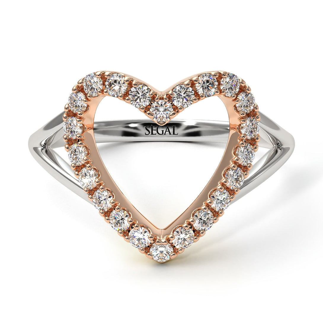Two Tones Split Shank Heart Diamond Ring - Delaney No. 18