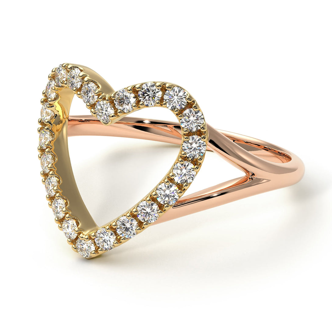 Two Tones Split Shank Heart Diamond Ring - Delaney No. 16