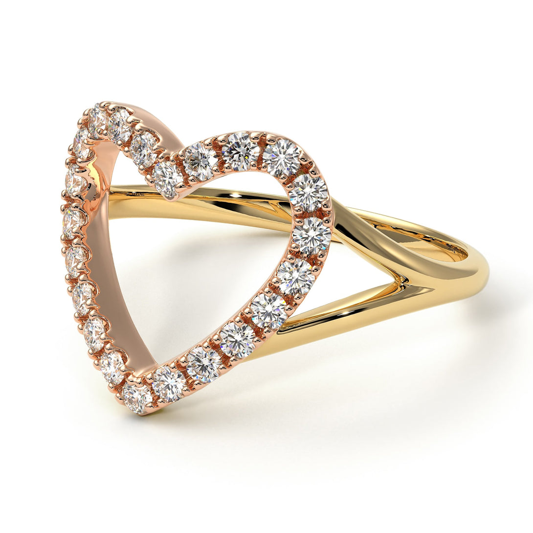 Two Tones Split Shank Heart Diamond Ring - Delaney No. 16