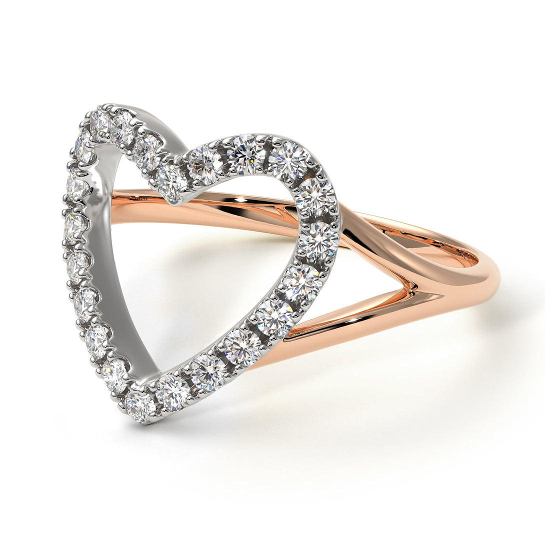 Two Tones Split Shank Heart Diamond Ring - Delaney No. 18