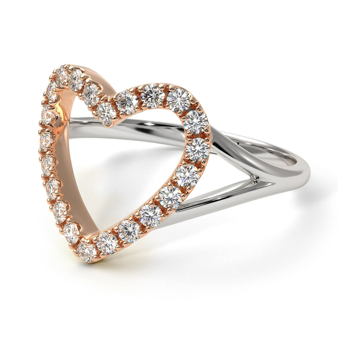 Two Tones Split Shank Heart Diamond Ring - Delaney No. 18