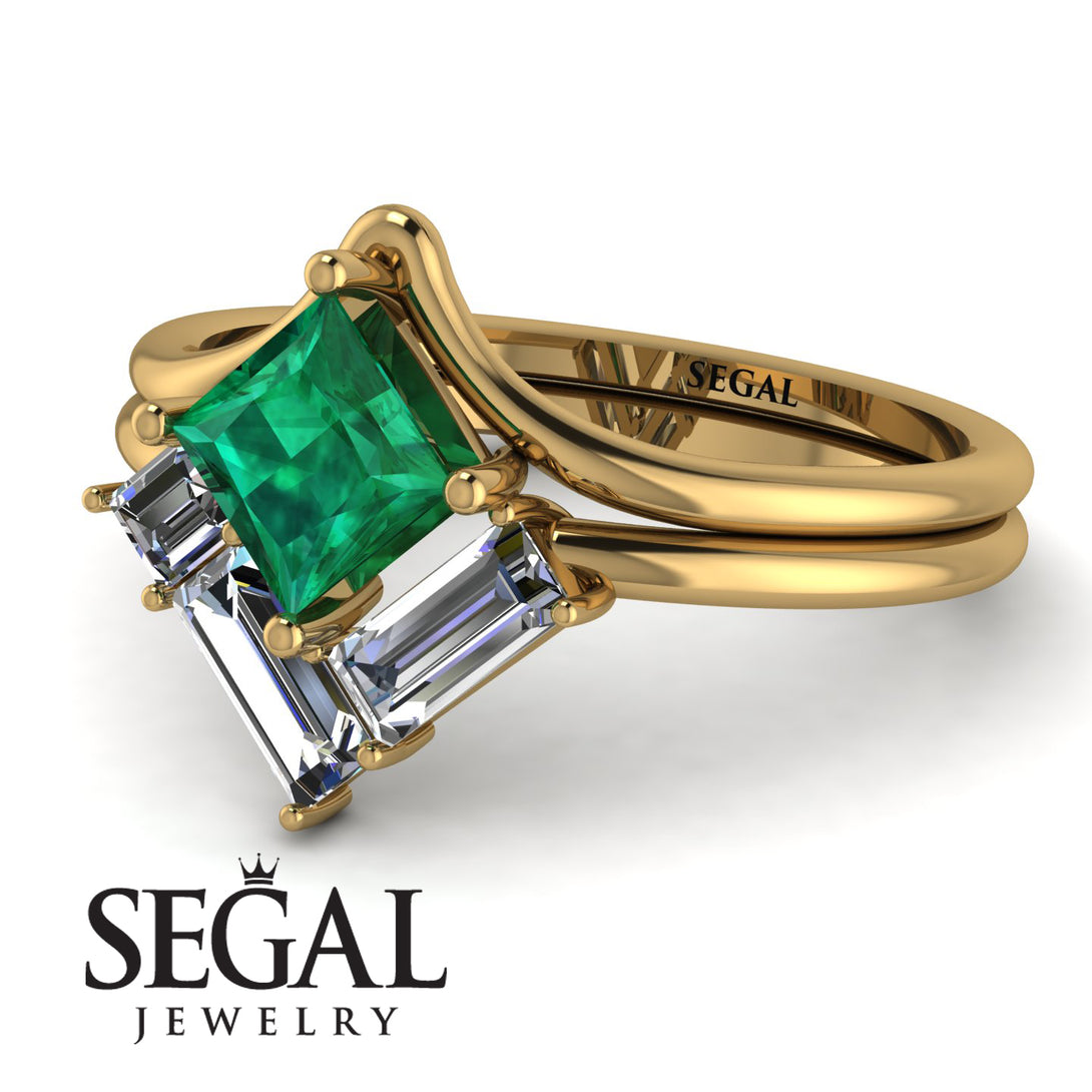 Stacking Princess Emerald Cut Wedding Ring Set - Elise No. 4