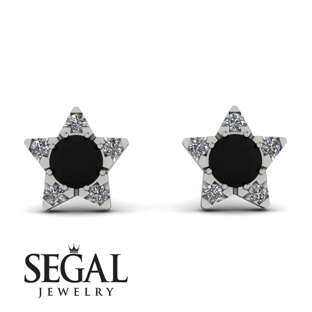 Star Halo Black Diamond Earrings - Zelda No. 9
