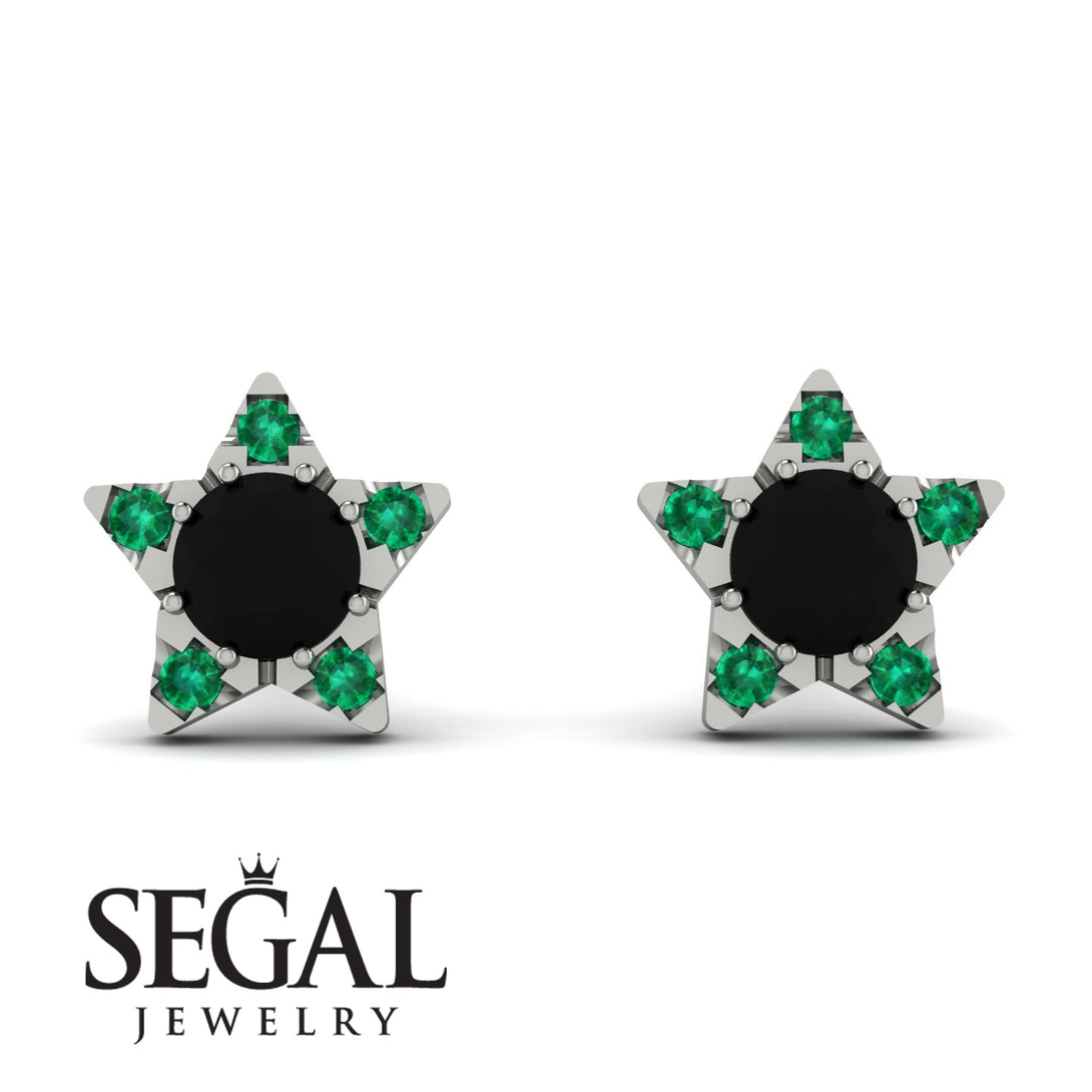 Star Halo Black Diamond Earrings - Zelda No. 24