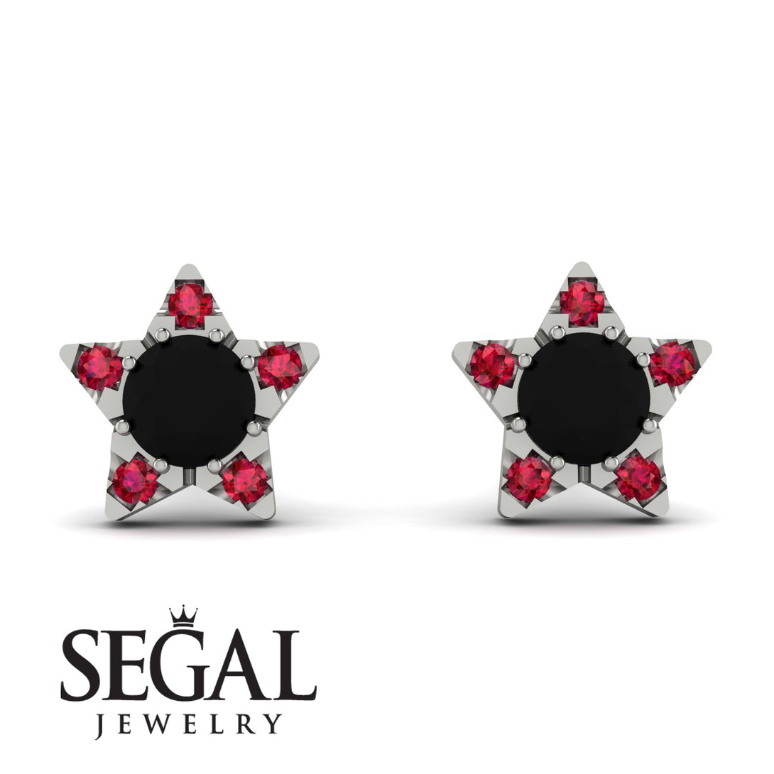 Star Halo Black Diamond Earrings - Zelda No. 54