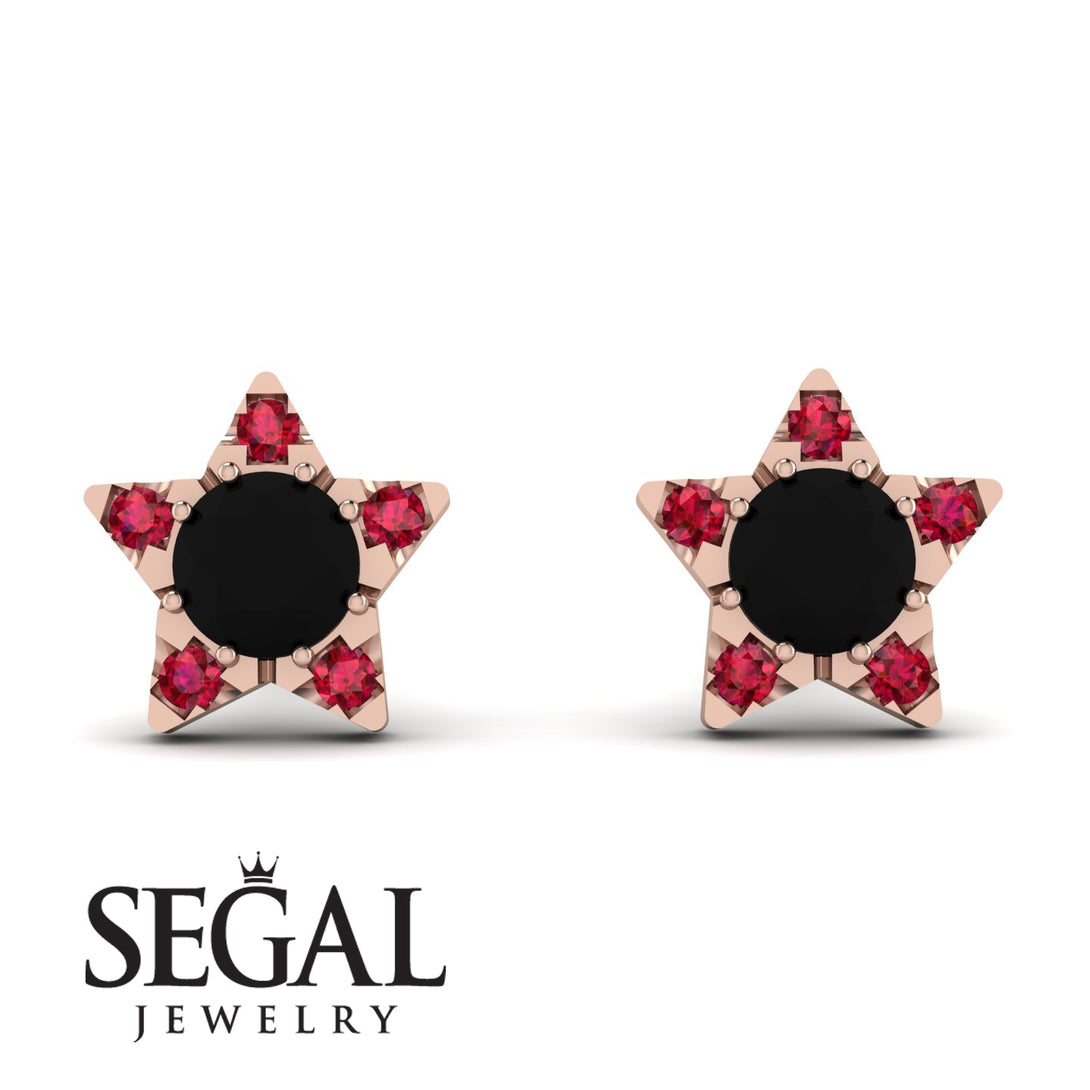 Star Halo Black Diamond Earrings - Zelda No. 53