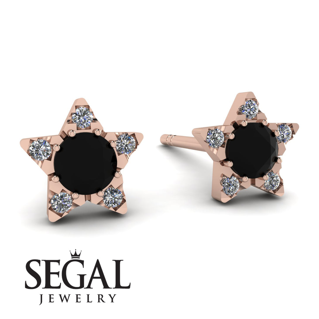 Star Halo Black Diamond Earrings - Zelda No. 8