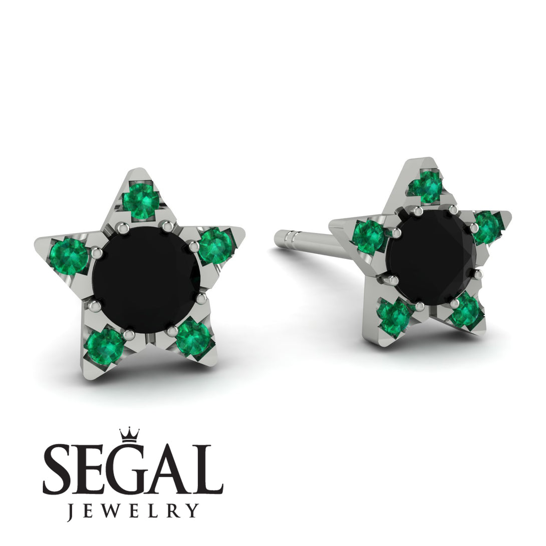 Star Halo Black Diamond Earrings - Zelda No. 24