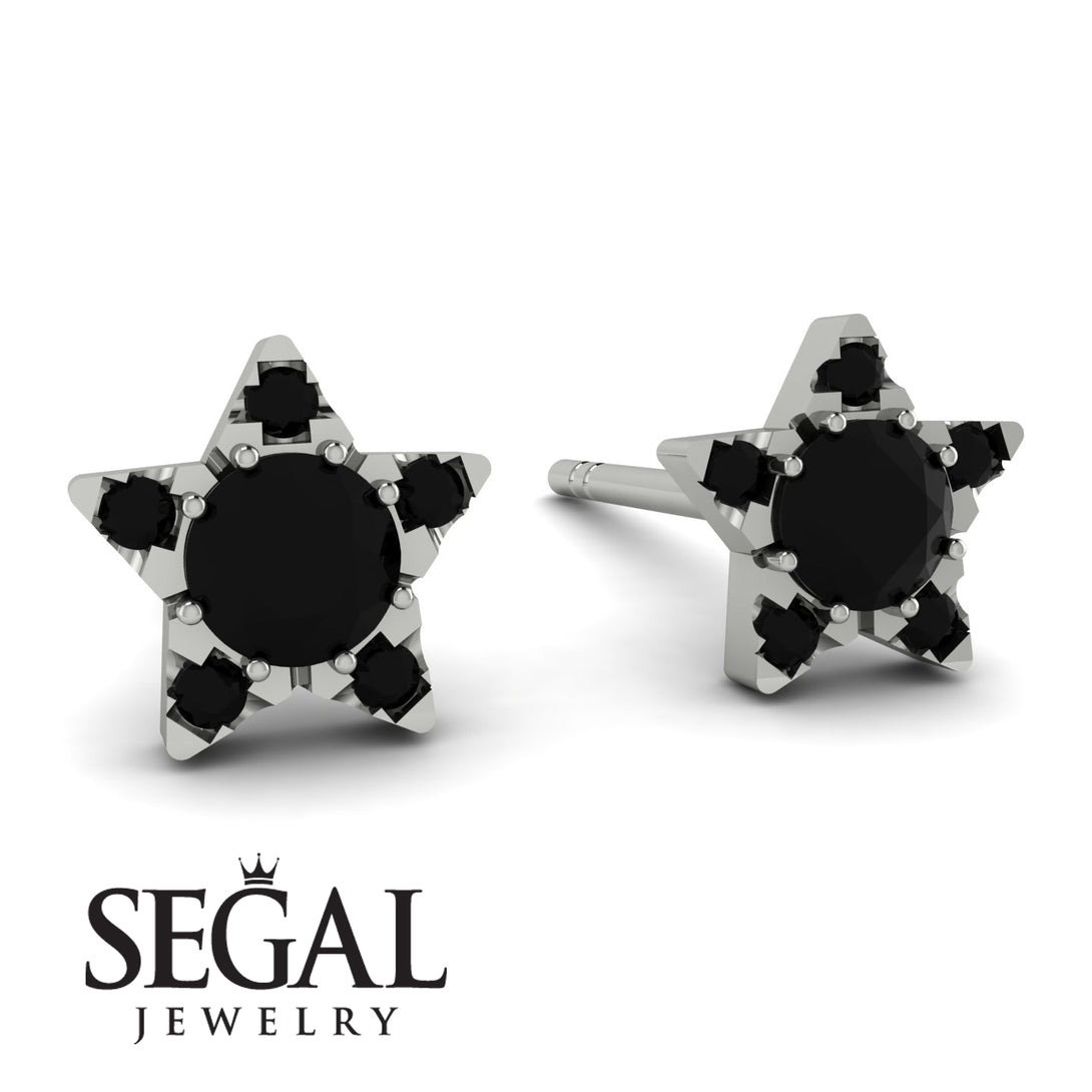 Star Halo Black Diamond Earrings - Zelda No. 39