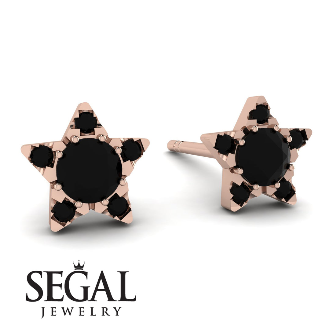 Star Halo Black Diamond Earrings - Zelda No. 38