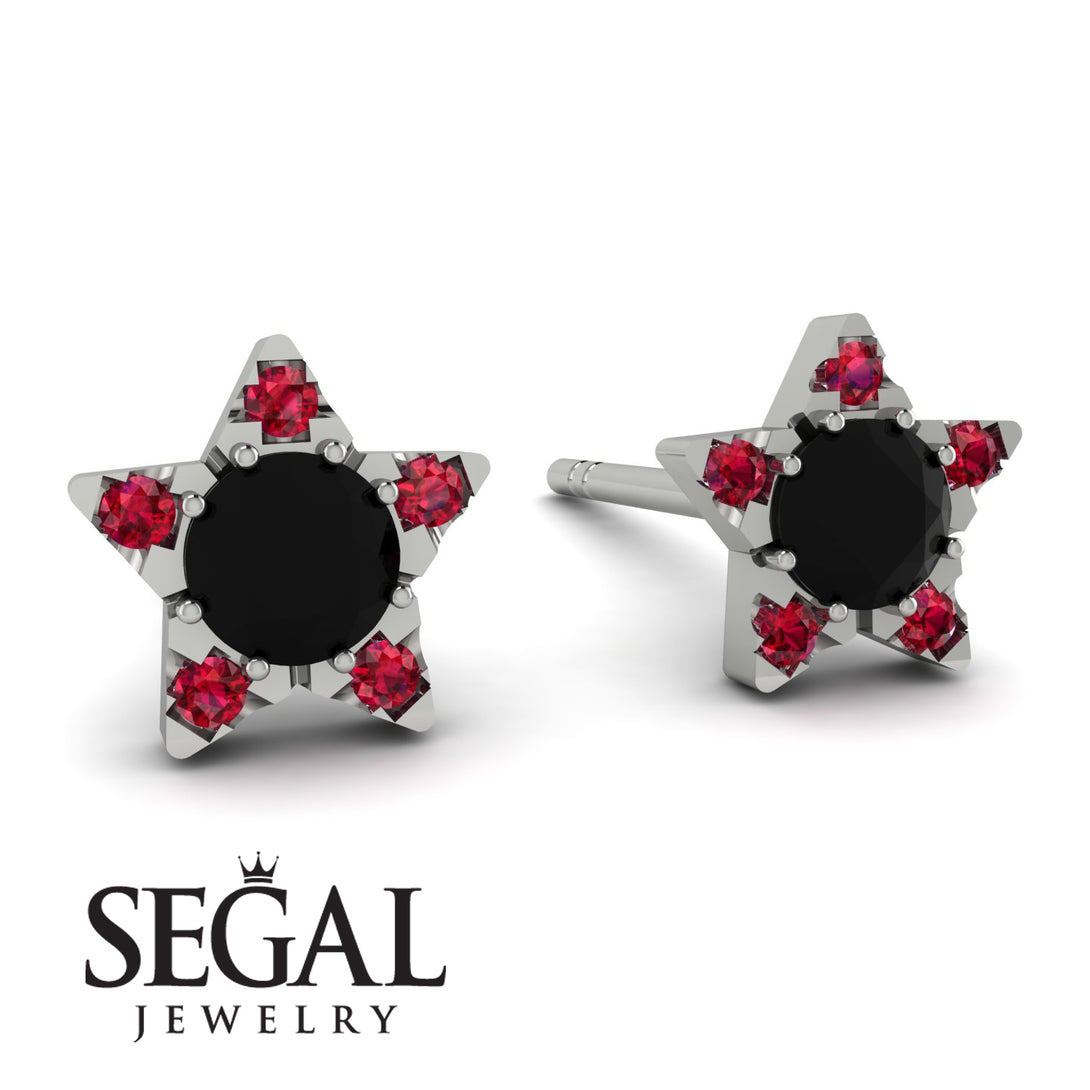 Star Halo Black Diamond Earrings - Zelda No. 54