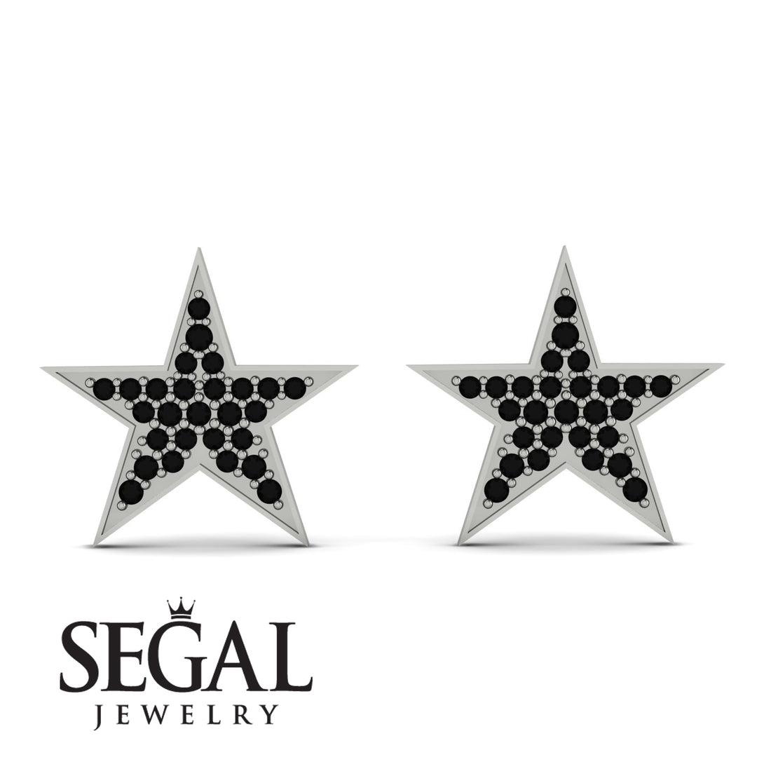 Star Stud Black Diamond Earrings - Star No. 9