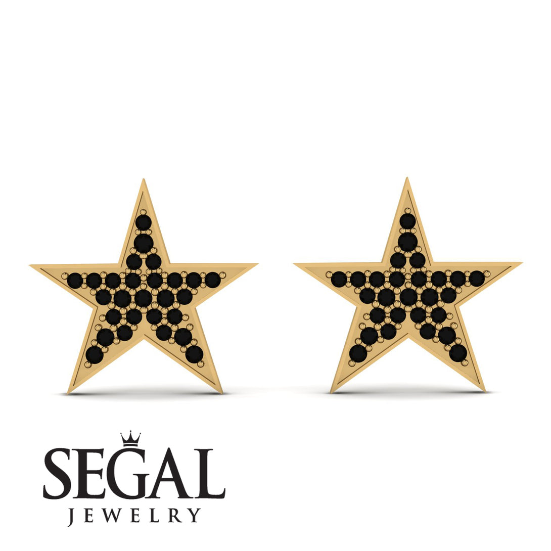 Star Stud Black Diamond Earrings - Star No. 7