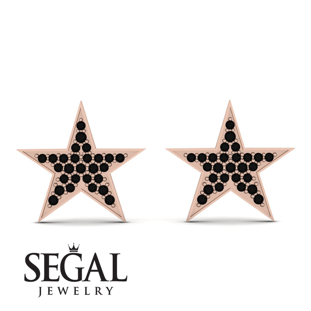 Star Stud Black Diamond Earrings - Star No. 8