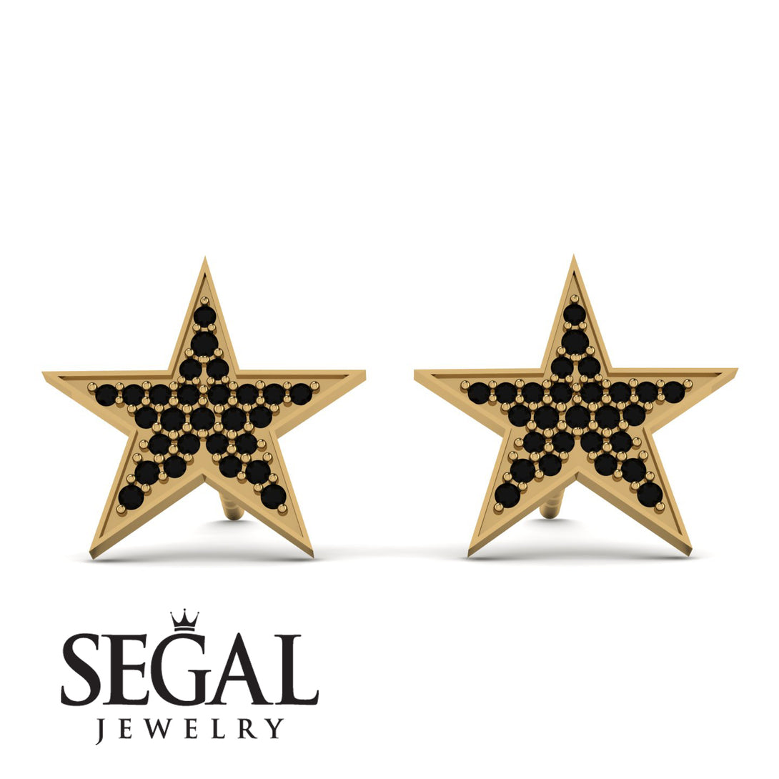 Star Stud Black Diamond Earrings - Star No. 7