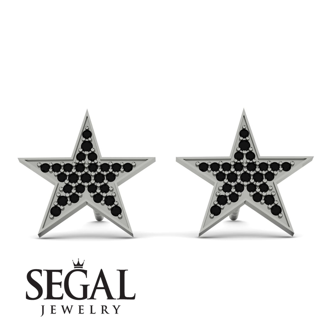Star Stud Black Diamond Earrings - Star No. 9