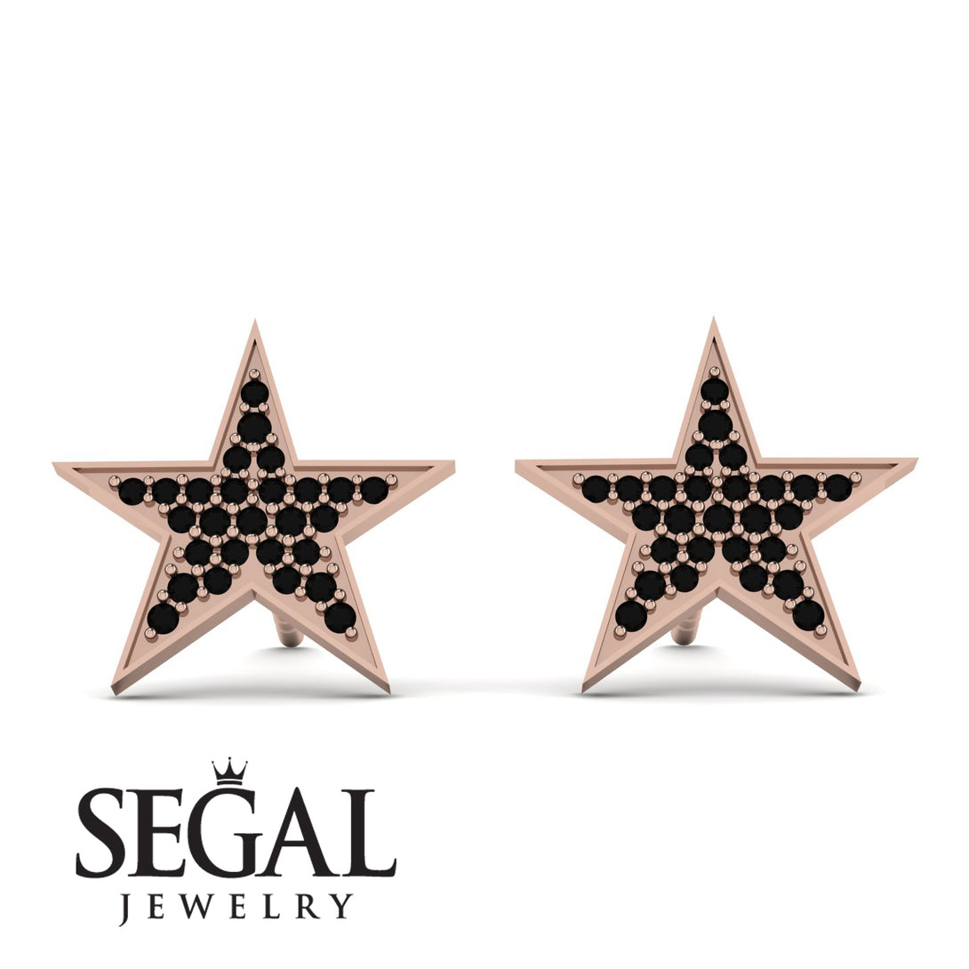 Star Stud Black Diamond Earrings - Star No. 8