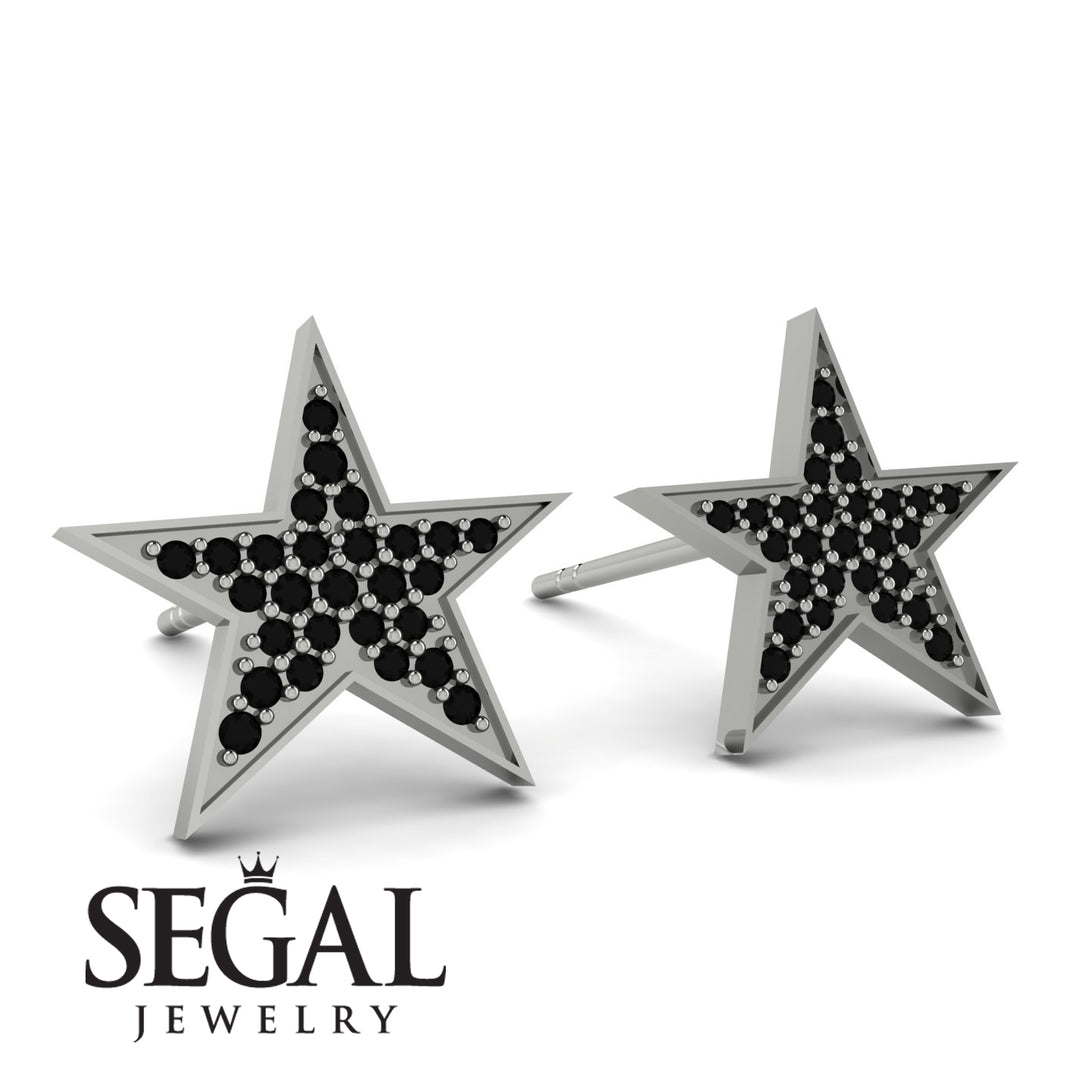 Star Stud Black Diamond Earrings - Star No. 9