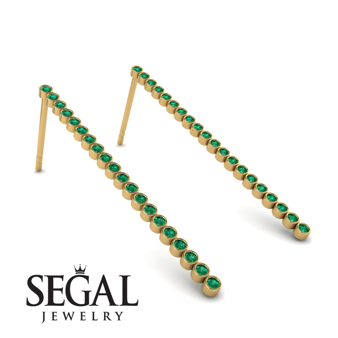 Stud Long Bezel Emerald Earrings - Salma No. 4