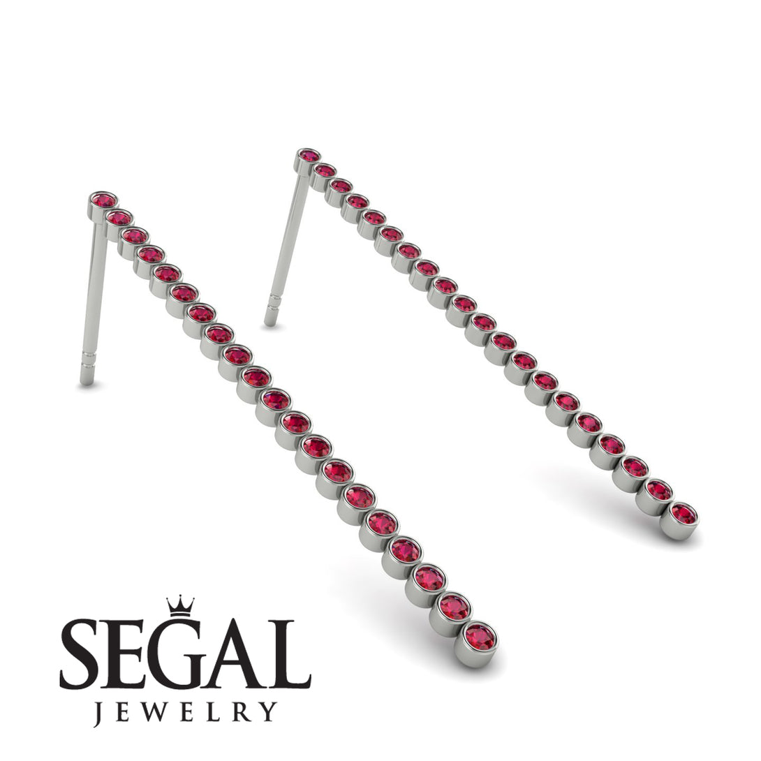 Stud Long Bezel Ruby Earrings - Salma No. 12