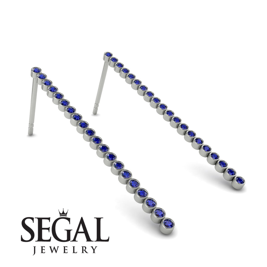 Stud Long Bezel Sapphire Earrings - Salma No. 15