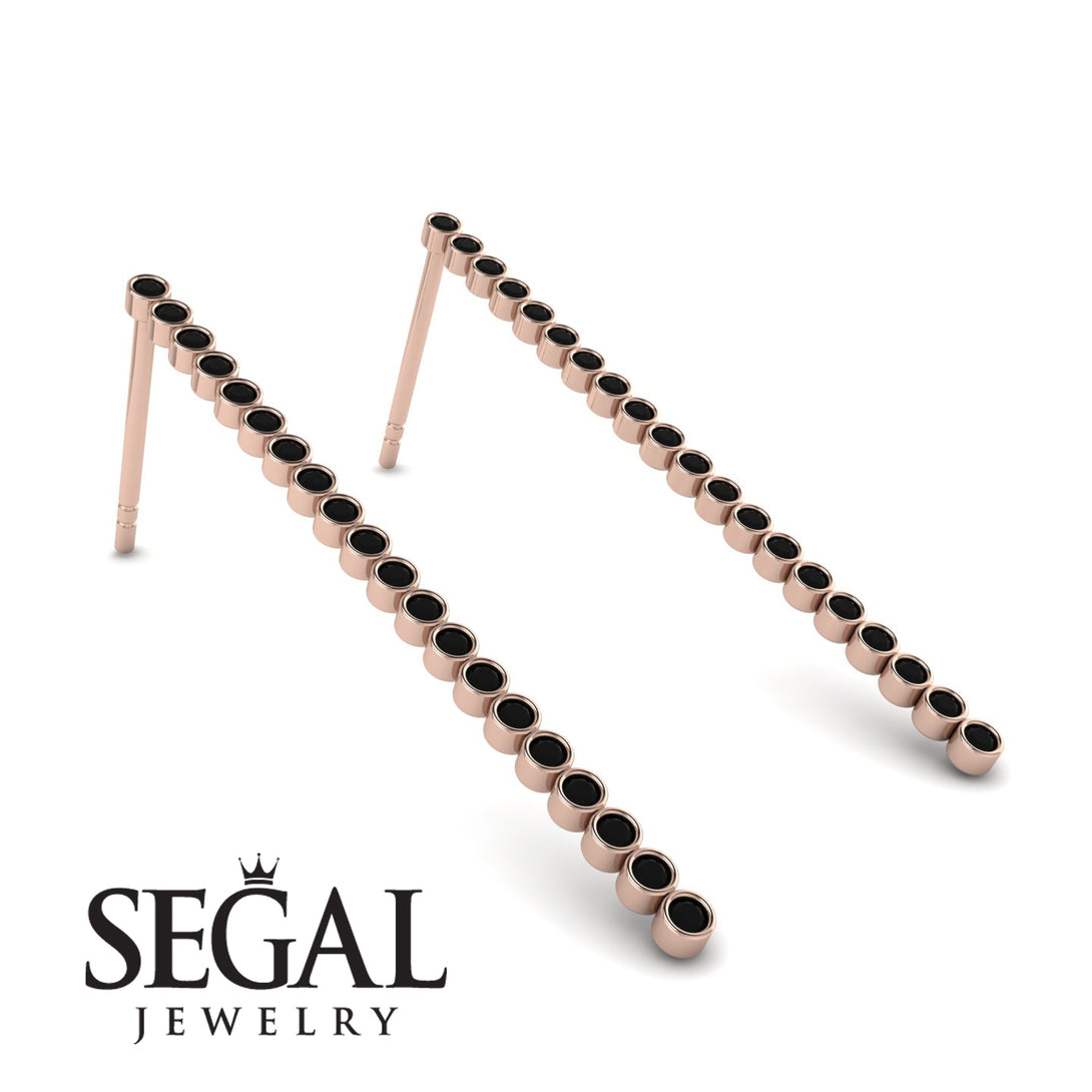 Stud Long Bezel Black Diamond Earrings - Salma No. 8
