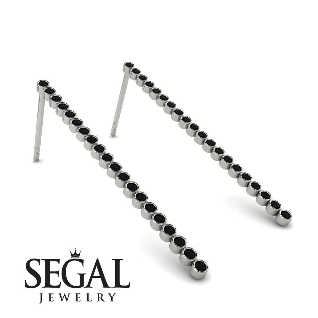 Stud Long Bezel Black Diamond Earrings - Salma No. 9