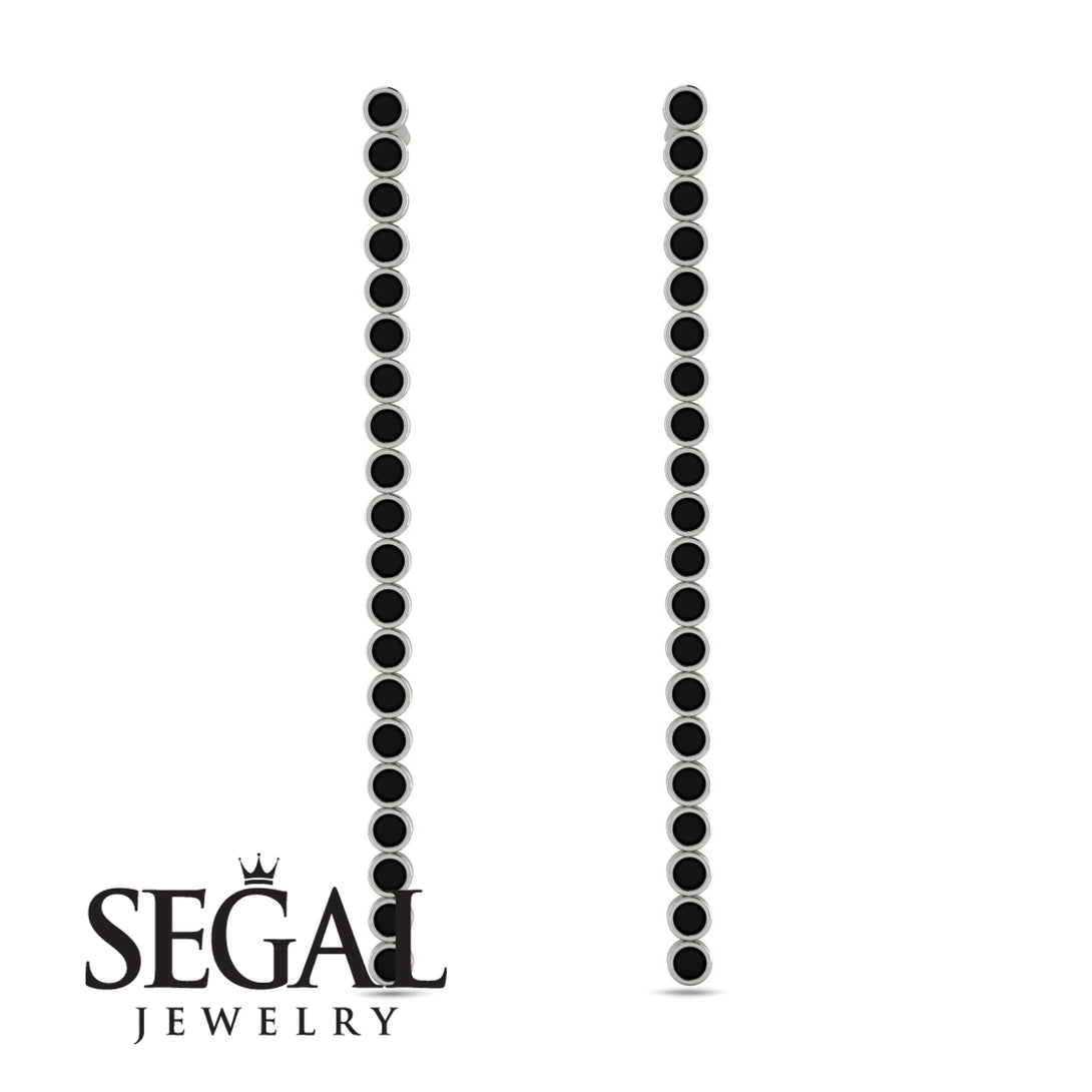 Stud Long Bezel Black Diamond Earrings - Salma No. 9