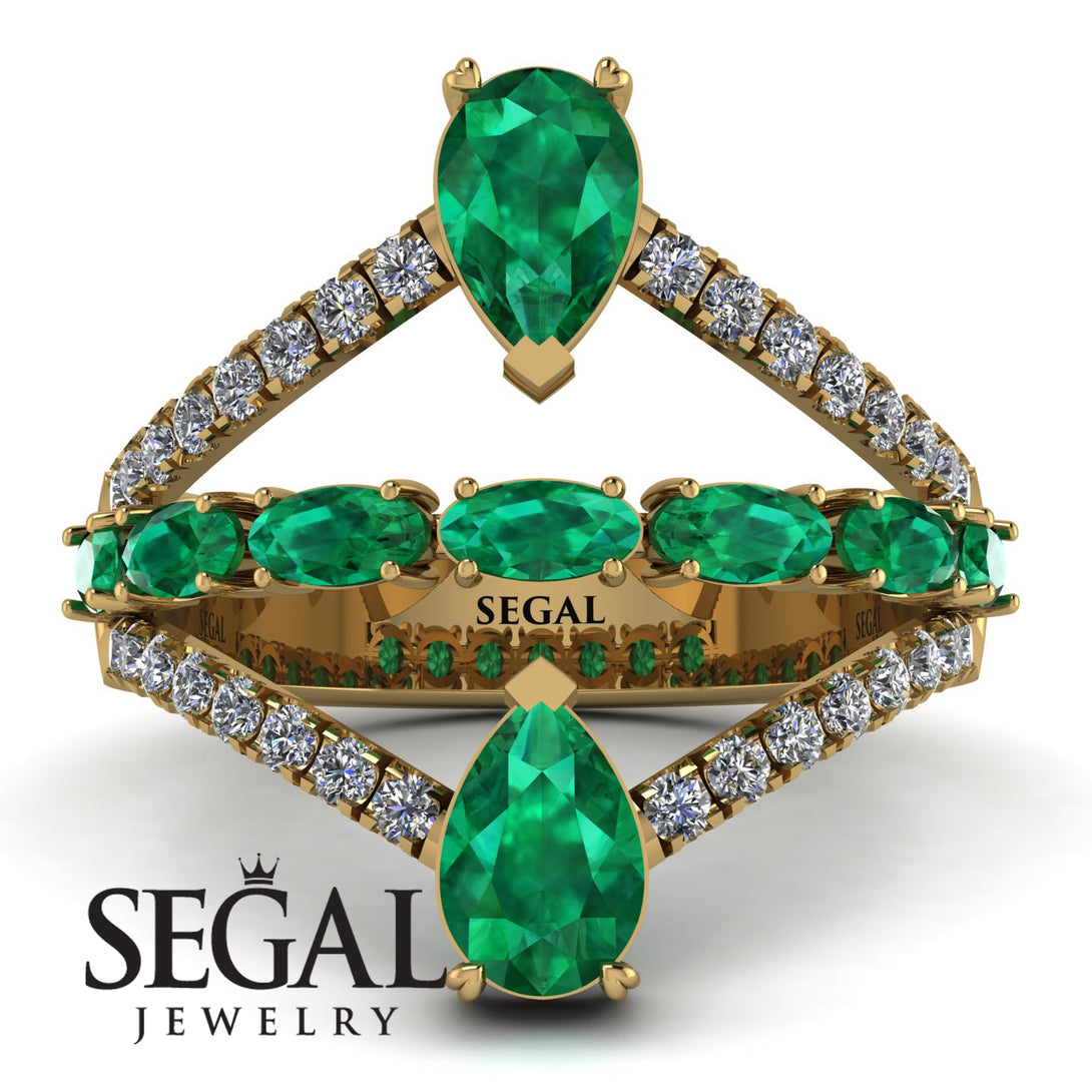 Symmetrical Twist Shank Pear Emerald Ring - Eliza No. 4