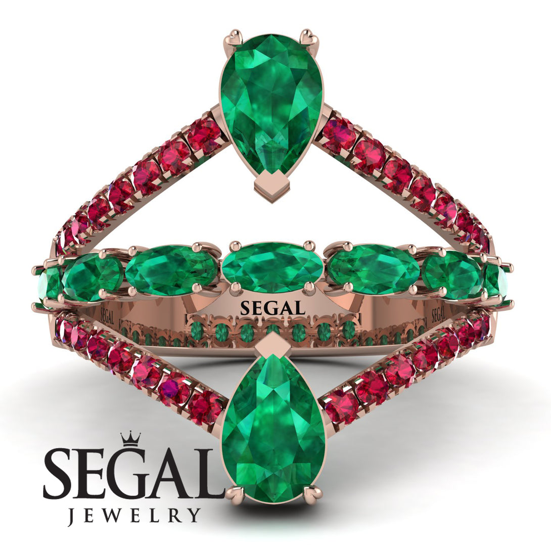 Symmetrical Twist Shank Pear Emerald Ring - Eliza No. 50