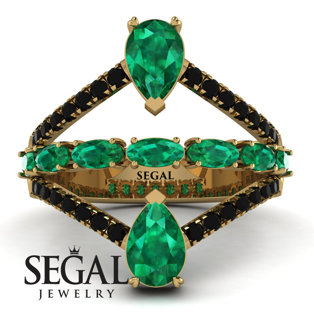 Symmetrical Twist Shank Pear Emerald Ring - Eliza No. 34