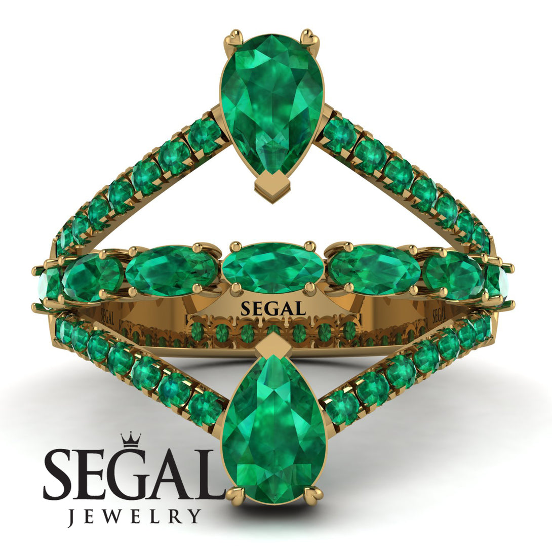 Symmetrical Twist Shank Pear Emerald Ring - Eliza No. 19