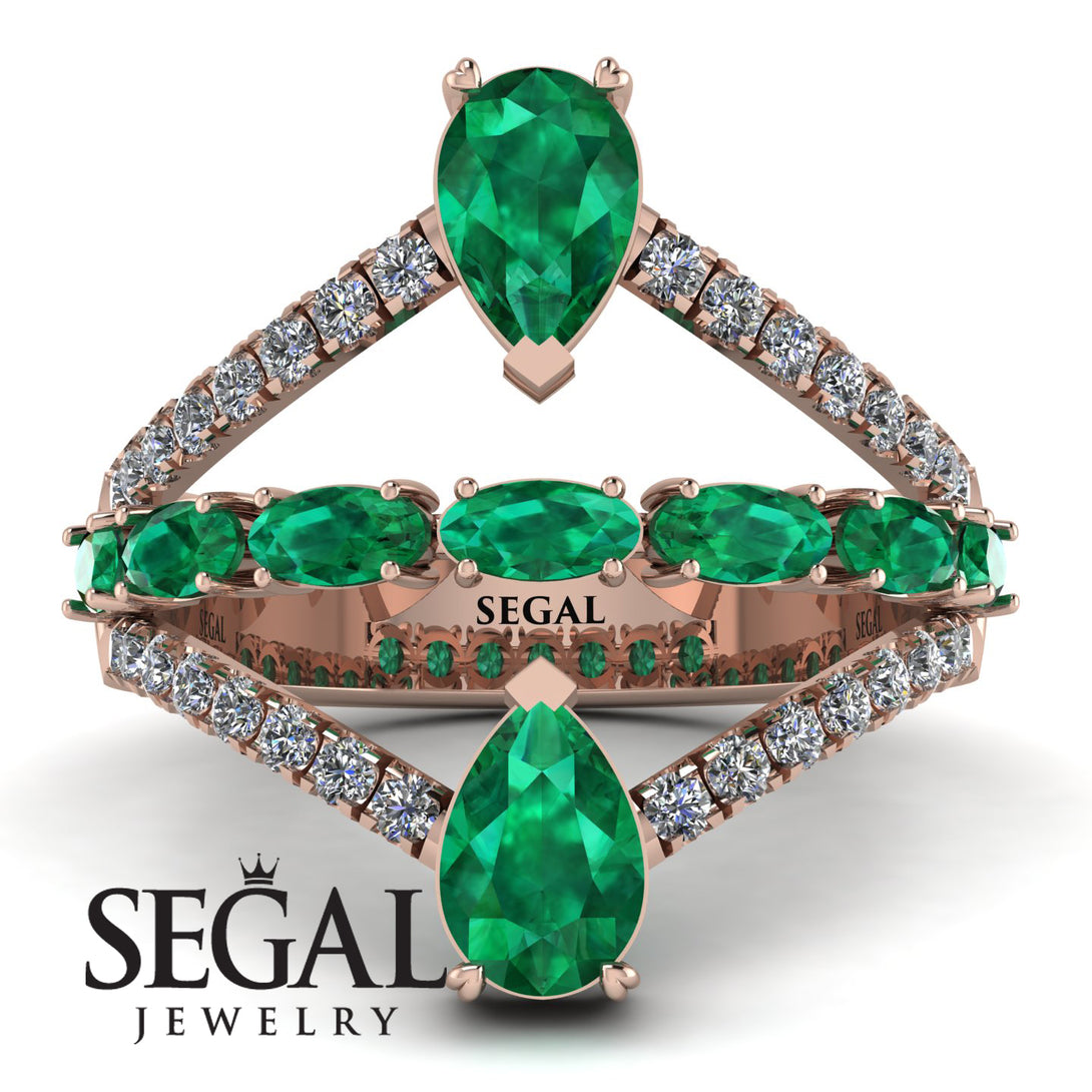 Symmetrical Twist Shank Pear Emerald Ring - Eliza No. 5