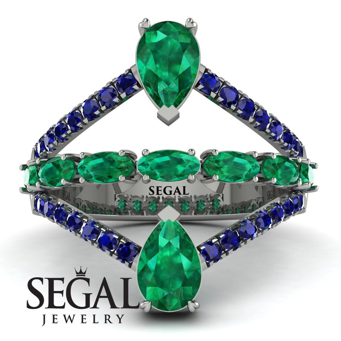 Symmetrical Twist Shank Pear Emerald Ring - Eliza No. 66