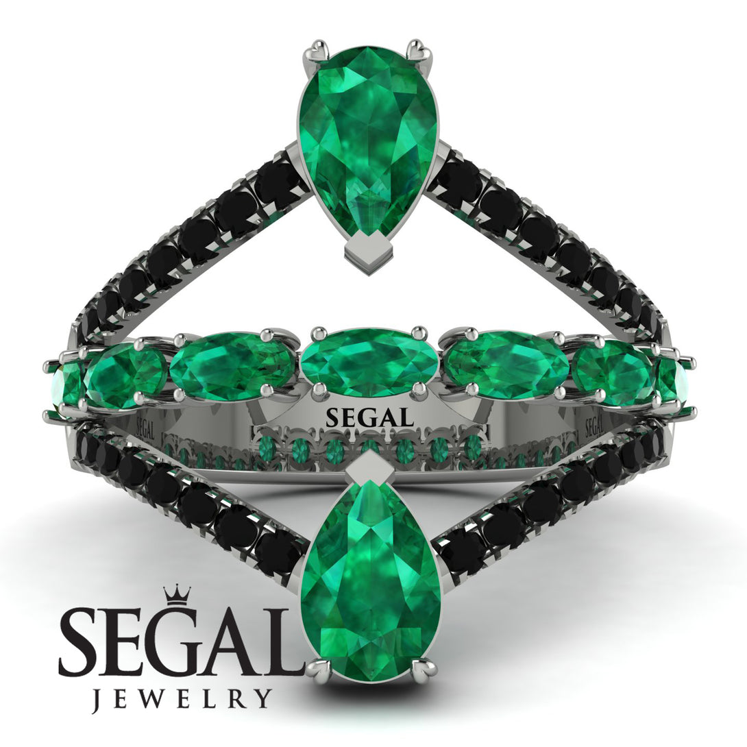 Symmetrical Twist Shank Pear Emerald Ring - Eliza No. 36