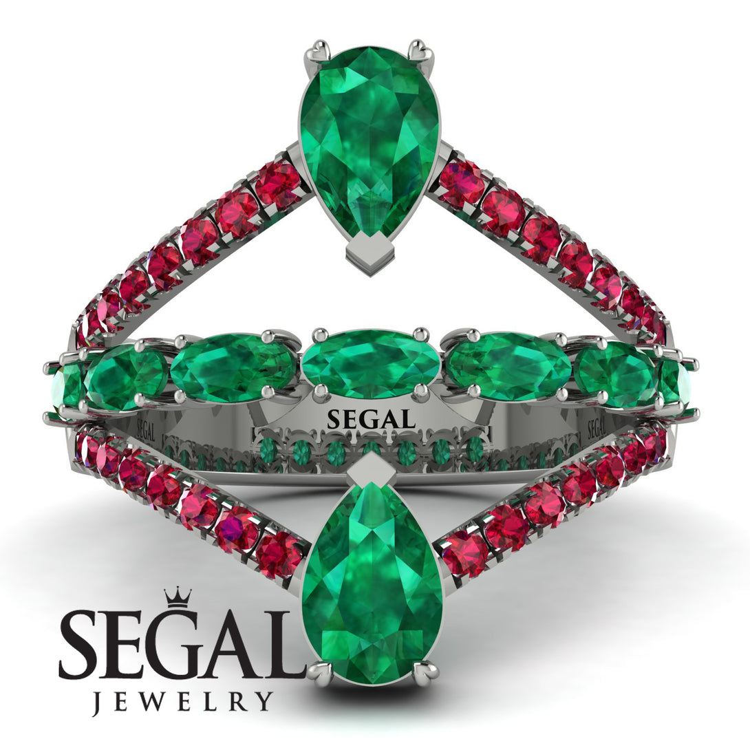 Symmetrical Twist Shank Pear Emerald Ring - Eliza No. 51